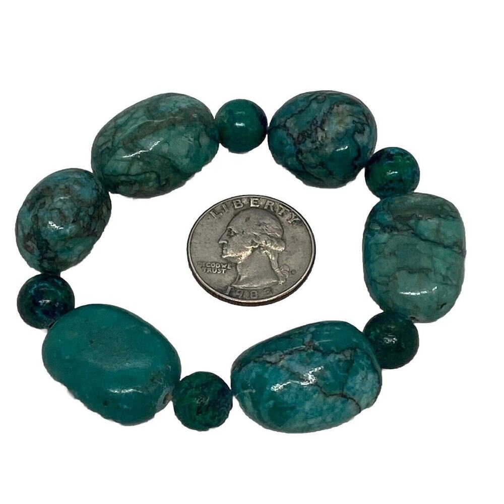 Emerald Green Agate 8” Fashion Stretch Bracelet Handcrafted Tumbled Stones Beads - Picture 9 of 13